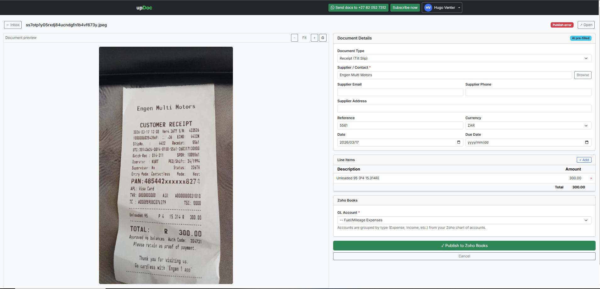 Document details with AI-extracted data